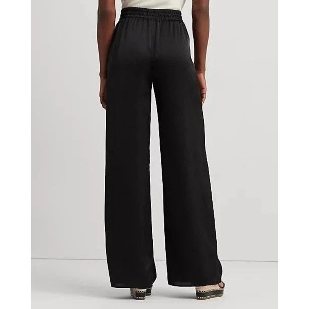 Lauren Ralph Lauren Womens Wide-Leg drawcord waist Satin Charmeuse Pants Black M - Picture 4 of 12
